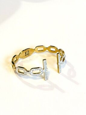 GLAM Gold Crystal Link Luxe Hinge Bangle Bracelet | NWT
